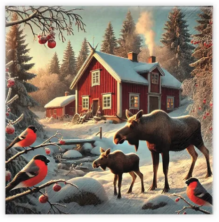 Matservetter, älgar med domherrar  Matservetter, älgar med domherrar