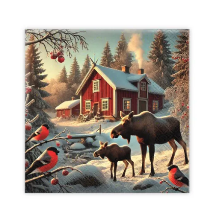 Kaffeservetter, älg med domherrar  Kaffeservetter, älg med domherrar